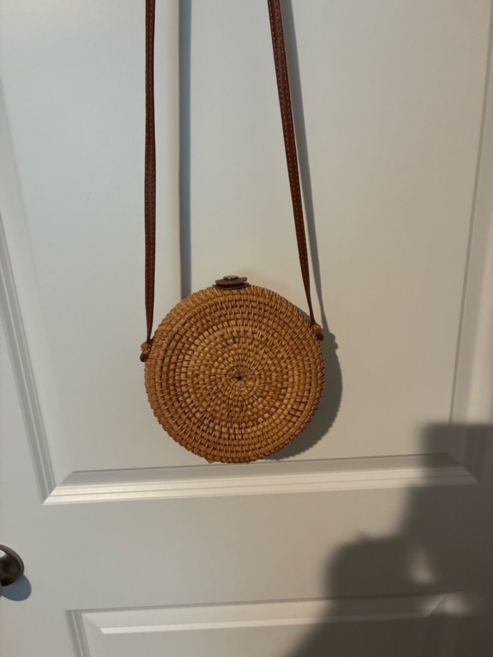 Woven Round Crossbody Bag in Tan - Unbranded